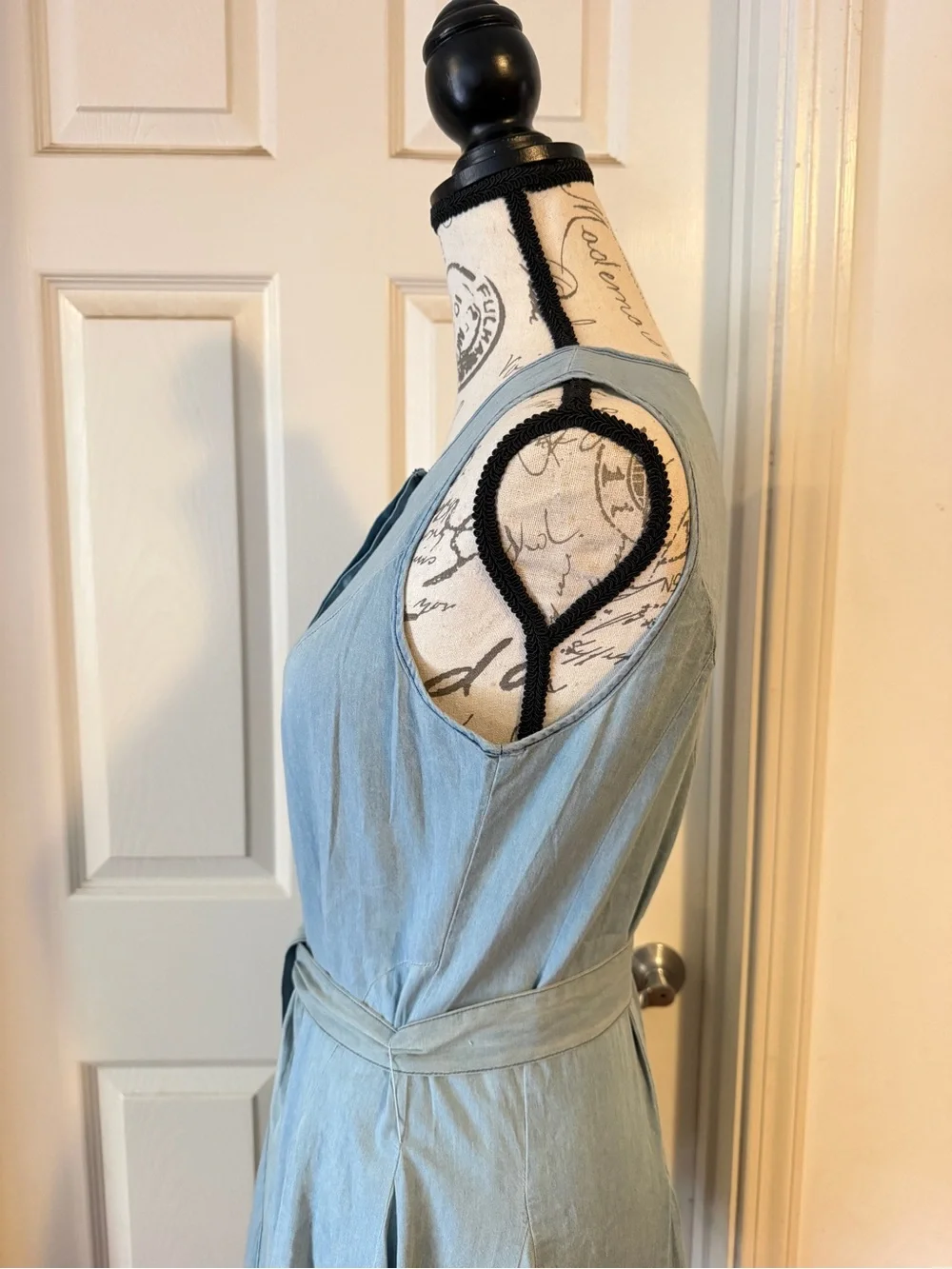 Anthropologie Light Blue Sleeveless Tie-Waist Mini Dress